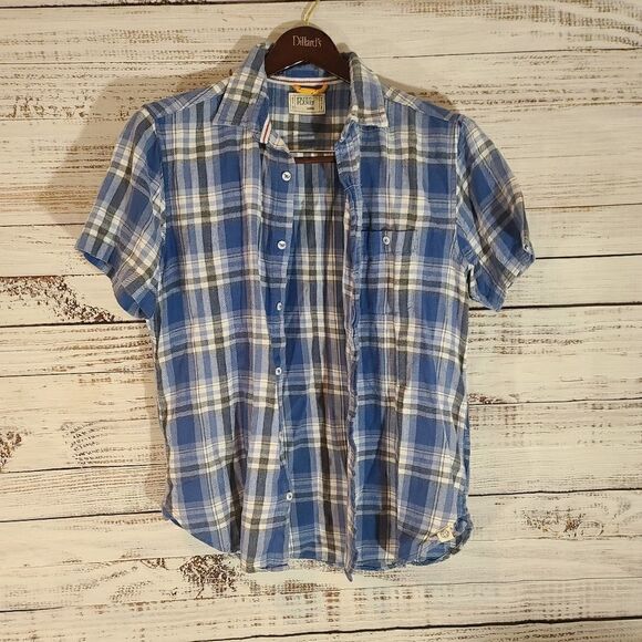 FREE PLANET Short Sleeve Casual Button Down Shirt - Large - Picture 1 of 4